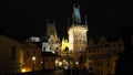 Prague, Czech Republic, landscape at the Charles Bridge and Its towers at night. Royalty Free Stock Photo