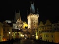 Prague, Czech Republic, landscape at the Charles Bridge and Its towers at night. Royalty Free Stock Photo