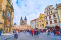 The crowded Old Town Square at the Prague Orloj Astronomical Clock, Prague, Czech Republic Royalty Free Stock Photo