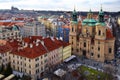 Prague, Czech Republic- March 26, 2018: Easter celebration in the Old Town Square. Top view on a Church of St. Nicholas. Royalty Free Stock Photo