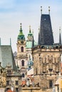 Prague, Czech republic - March 19, 2020. Malostranska mostecka tower as a beginning/end of Charles Bridge Royalty Free Stock Photo