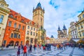 The Old Town Hall, Prague Astronomical Clock and Tynsky Church in the Old Town Square, Czech Republic Royalty Free Stock Photo
