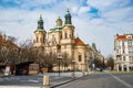 Prague, Czech republic - March 19, 2020. St. Nicholas Church in Old Town Square during coronavirus crisis and travel ban Royalty Free Stock Photo