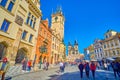 Staromestske namesti Old Town Square with Olt Town Hall and its Tower with Astronomical Clock in Prague, Czech Republic Royalty Free Stock Photo