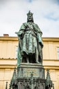 Prague, Czech republic - March 19, 2020. Statue of Charles IV - Karel IV - at Krizovnicke namesti by Charles bridge