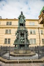 Prague, Czech republic - March 19, 2020. Statue of Charles IV - Karel IV - at Krizovnicke namesti by Charles bridge