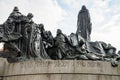 Prague, Czech republic - March 19, 2020. Statue of Mistr Jan Hus in empty Old Town Square during coronavirus crisis Royalty Free Stock Photo