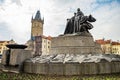 Prague, Czech republic - March 19, 2020. Statue of Mistr Jan Hus in empty Old Town Square during coronavirus crisis Royalty Free Stock Photo