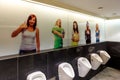 Prague, Czech Republic, March 23, 2012. Urinals in a public men`s toilet in a shopping mall in Prague