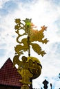 Prague, Czech republic - March 19, 2020. Water well with Czech lion symbol on the top Royalty Free Stock Photo