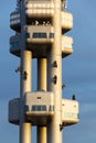 Zizkov television tower transmitter detail during sunset in Prague, Czech Republic Royalty Free Stock Photo