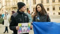 PRAGUE, CZECH REPUBLIC, MARZ 3, 2022: Demonstration people against Russian military attack war Russia on Ukraine crowd