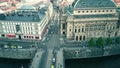 PRAGUE, CZECH REPUBLIC - MAY 3, 2018. Aerial shot of the Legion Bridge or Most Legii and National Theatre building Royalty Free Stock Photo