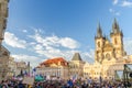 Prague, Czech Republic, May 13, 2019: Czechs people with flags at demonstration protest