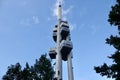 The famous Zizkov Television Tower, unique transmitter tower built in Prague between 1985 and 1992. The tower is an Royalty Free Stock Photo