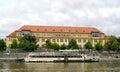 PRAGUE, CZECH REPUBLIC. On Frantishka hospital Nemocnice Na FrantiÃÂ¡ku and the walking ship on the Vltava River