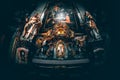 Prague, Czech Republic - May 28, 2017: interior of Saint Nicolas cathedral in Mala Strana, toned photo