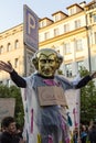 Man in costume ironizing Babis attending the demonstration on Prague Wenceslas square against the current government