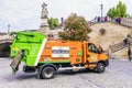 PRAGUE, CZECH REPUBLIC-MAY 19, 2016: Orange garbage truck on the