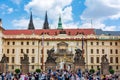 Prague, Czech Republic - May 2019: Prague Castle entrance Fighting Giants gate Royalty Free Stock Photo