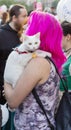 A punk rock dressed girl with a white attending the demonstration on Prague Wenceslas square against the current government Royalty Free Stock Photo