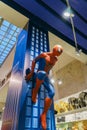 Prague, Czech Republic - May 9 2018: Spiderman Marvel comics climbing the wall at Hamleys toy store.