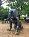 PRAGUE- CZECH - 1 August 2021: Three big bronze baby sculptures, David Cerny