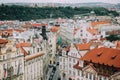 Prague, Czech Republic - May 2014. View of the historic city center, streets, buildings, red roofs Royalty Free Stock Photo