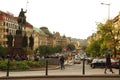 Wenceslas Square Vaclavske namesti and Statue of Saint Wenceslas. Street with people Royalty Free Stock Photo