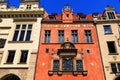 Prague, Czech Republic. Multicolored facade of old baroque house. Buildings on square in the Old town of Praha Royalty Free Stock Photo