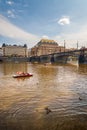 National Theatre building and Legion Bridge, Prague, Czech republic, waterfront view across the river Vltava Royalty Free Stock Photo