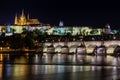 Prague, Czech Republic. Night photo of Castle and historical buildings Royalty Free Stock Photo