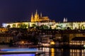 Prague, Czech Republic. Night photo of Charles Bridge, Castle and historical buildings Royalty Free Stock Photo