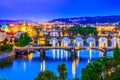 Prague, Czech republic: Vltava river and its bridges at sunset