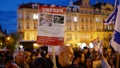 PRAGUE, CZECH REPUBLIC, NOVEMBER 1, 2023: Demonstration Israel activist man against kidnapping people by Hamas, banner