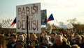 PRAGUE, CZECH REPUBLIC, NOVEMBER 16, 2019: Demonstration of people crowd, banner Babis resign demission, throng of