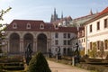 Beautiful views of the Wallenstein Gardens Park. View of Prague Castle and St. Vitus Cathedral. Royalty Free Stock Photo