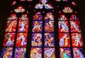Colorful religious stained glass window, St. Vitus Cathedral in Royalty Free Stock Photo