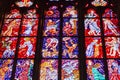 Colorful religious stained glass window, St. Vitus Cathedral in Royalty Free Stock Photo