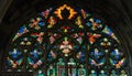 Colorful religious stained glass window, St. Vitus Cathedral in Royalty Free Stock Photo