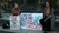 PRAGUE, CZECH REPUBLIC, OCTOBER 17, 2019: Demonstration people against Turkey banners flag sign save the Kurds, Petra