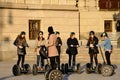 Prague, Czech Republic - October 2015: Group of tourists on Segway scooter tour