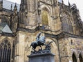 PRAGUE, CZECH REPUBLIC - OCTOBER, 10, 2017: horse and st george statue in the courtyard of st vitus cathedral in prague Royalty Free Stock Photo
