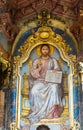 Religious Orthodox Icon Of Sitting Lord Jesus Christ God With Open Bible. Royalty Free Stock Photo