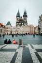 Main square of Prague with lots of tourists in autumn season