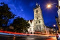 Night view on Ancient New Town Hall Tower and night lights, Prague, Czech Republic Royalty Free Stock Photo