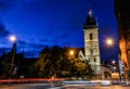 Night view on Ancient New Town Hall Tower and night lights, Prague, Czech Republic Royalty Free Stock Photo