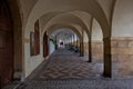 Old historical arcade in Loretanska Street near Prague Castle. Royalty Free Stock Photo