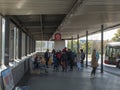 Prague, Czech Republic, October, 10: People passangers going down to Kacerov Prague undergound station, red line C.
