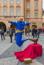 Prague Czech Republic - 19 October 2017: Street performer dressing as Genie and the Magic Lamp